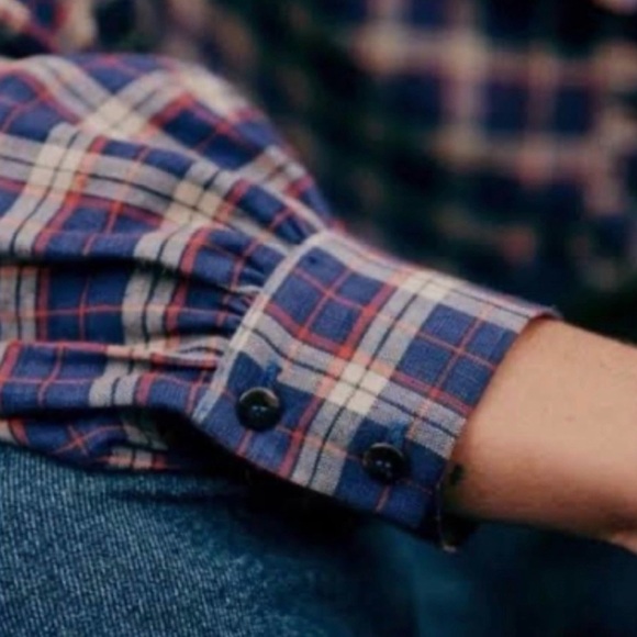 Sezane - Chloe Linen Plaid Ruffle Collar Women's Top - Picture 5 of 9